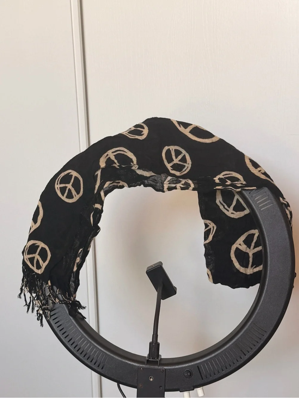 Black Peace Sign Fringe Scarf